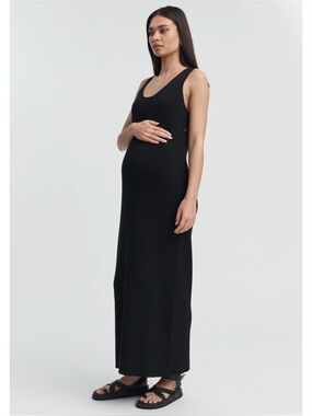 LÉGOE HERITAGE | Resort Ribbed Cotton Maxi Dress in Black, Size Small (AU 0)